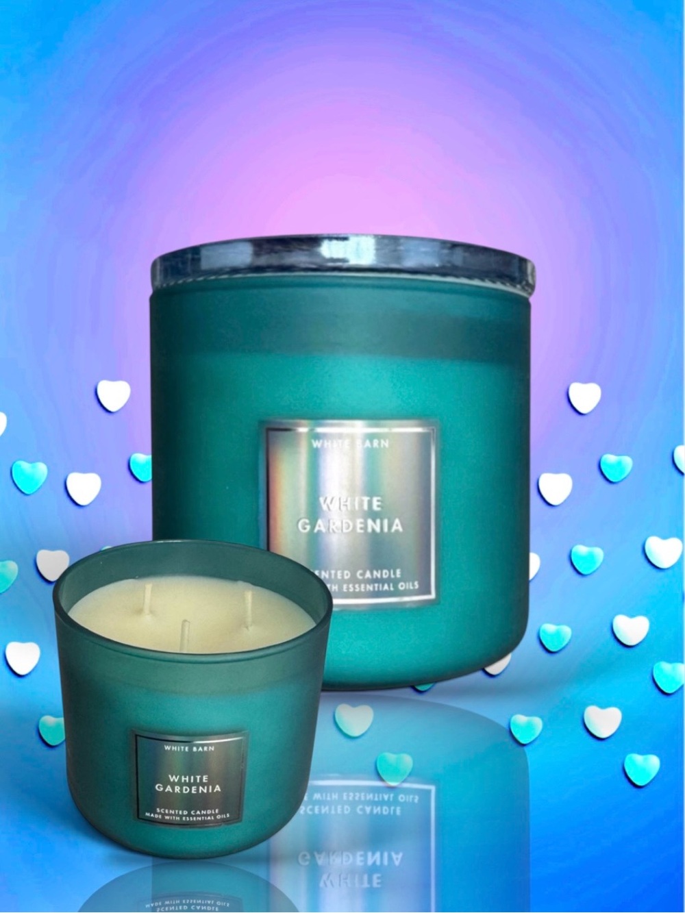 🆕💗White Barn WHITE GARDENIA 3-Wick Candle Teal Glass Vessel + Lid, 14.5 oz, NWT